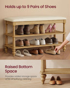 VASAGLE Mariel Collection - Shoe Bench, Wooden Entryway Bench with Padded Seat, 2-Tier Shoe Storage Rack, 31.5 x 11.6 x 19.7 inches, for Entryway and Bedroom, Natural Brown ULSB180K101S