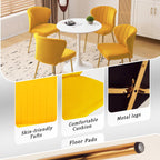 Velvet Dining Chairs Set of 2, Modern Upholstered Vanity Chairs with Golden Metal Legs for Dining Room Kitchen Vanity Patio (Yellow)