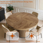 Oigavfd Black Round Dining Table for 4-6 People 47" Circle Dining Table with MDF Top and Fluted Base Round Kitchen Tables Sturdy 300 Lbs for Family Gatherings (Brown)