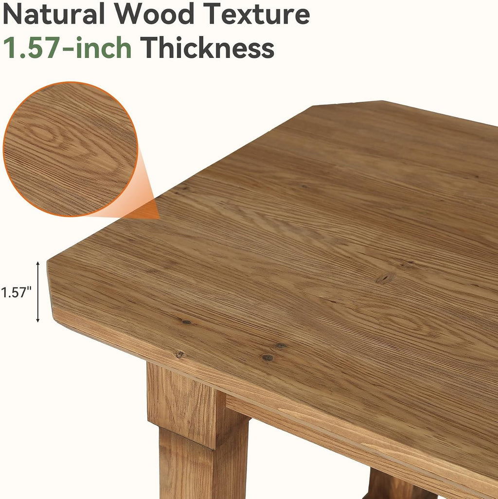 63" Solid Wood Dining Table, Rectangular Kitchen Table with Sturdy Legs, Rustic Wooden Dinner Tables for 4-6, Dining Room, Living Room, Natural Finish