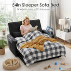 54'' Sleeper Sofa Bed, Convertible Pull Out Couch Futon for for Living Room,Apartment (Black, Loveseat) Side Pockets, Velvet Fabric, Adjustable Backrest, Pull-Out Bed, Easy Assembly
