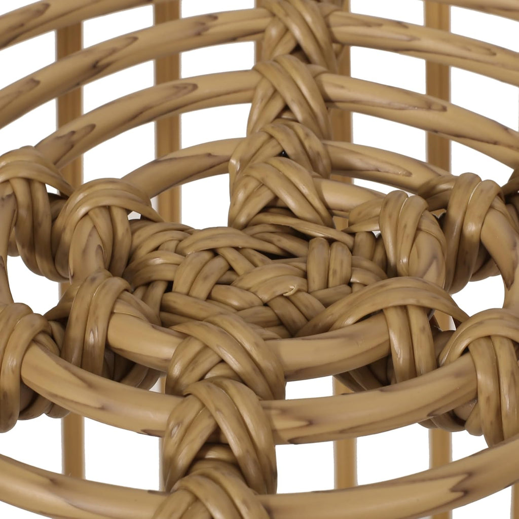 Boho Style Polyethylene Rattan Side Table, Cage Frame Structure with Tightly Wrapped Handcrafted Wicker