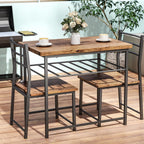 Fenbeli 3 Piece Dining Table Set - Small Kitchen Table & Chair Sets for 2, Breakfast Table Set w/Steel Frame, Built-in Storage Rack for Dining Room, Living Room, Apartment (Brown, Small)
