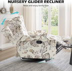 Swivel Glider Floral Recliner Chairs Set of 2, High Back Swivel Rocker Fabric Accent Chair for Living Room, Rivet Trim Upholstered Armchair Manual Sofa Seating - Beige Plants