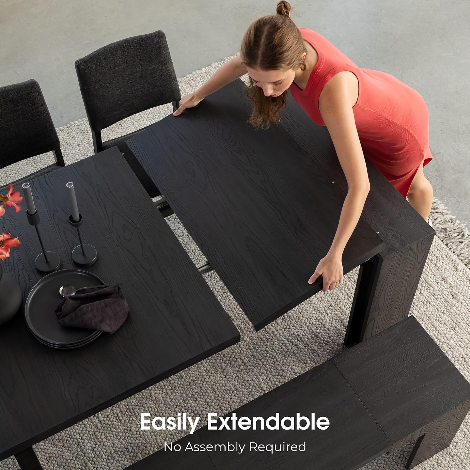 Transformer Table Solid Wood Extendable Dining Table, Black | Seats 2-12, Expandable Dining Room Table, Space-Saving Furniture, Kitchen and Dining Room Furniture, Table Only