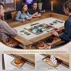 Coperat Solid Wood Board Game Table for 4-6 Players,Dining/Gaming Table w/ 54"x31" Big Gaming Space and Removable Top,Includes Game Mat, 6 Cup Holders & Hobby Tray, Light Walnut