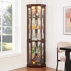 70" Lighted Corner Curio Cabinet,Inside Mirror Corner Glass Display Case with Tempered Glass Door for Living Room, Antique Collectibles, Wine & Bar Glass Storage, Lights Included