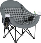 Oversized Camping Chair for Adults, 500 LBS Heavy Duty Folding Chair, Plaid | Big & Tall Adults, Padded Camping Chair, 600D Oxford Fabric, Cup Holder, Side Pocket, Lawn Chair, Beach, Fishing