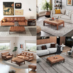 chairus 47.75" Large Rectangle Ottoman Coffee Table, Tufted Faux Leather Upholstered Living Room Coffee Table with Solid Wood Frame, Oversized Mid-Century Modern Footrest Ottoman, Brown PU