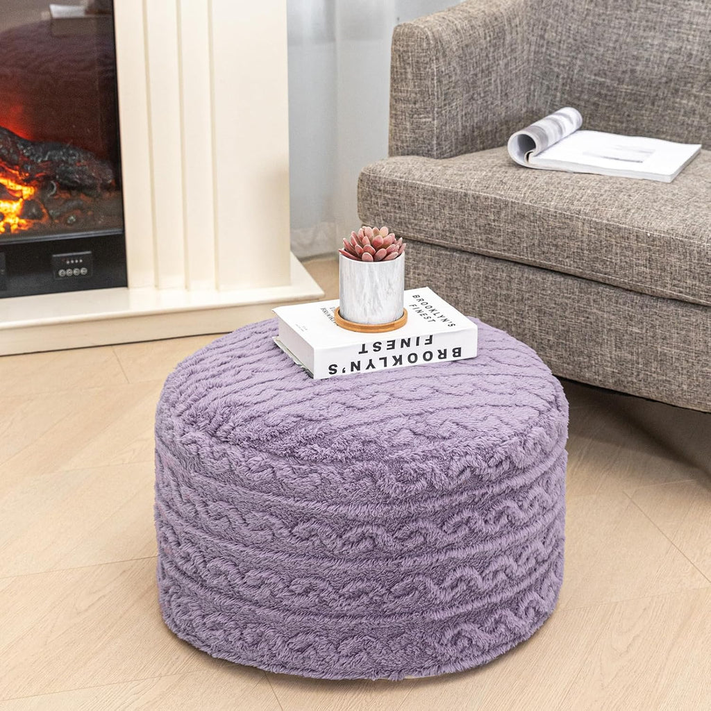 Pouf Ottoman Stuffed 20x20x12 Inches Floor Pouf Plush Fiber Ottoman Foot Rest Under Desk Foot Stool for Living Room Bedroom (Purple)
