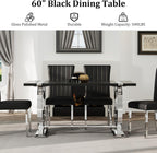 Asday Black Wood Dining Table for 4-6, 60 Inch Modern Luxury Kitchen Table with Silver Polished Stainless Steel Base, Farmhouse Rectangular Dining Room Table for Kitchen, Living Room, Apartment