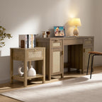 SICOTAS Rattan Nightstand Set of 2 with Storage Shelf, Boho Bedside Tables