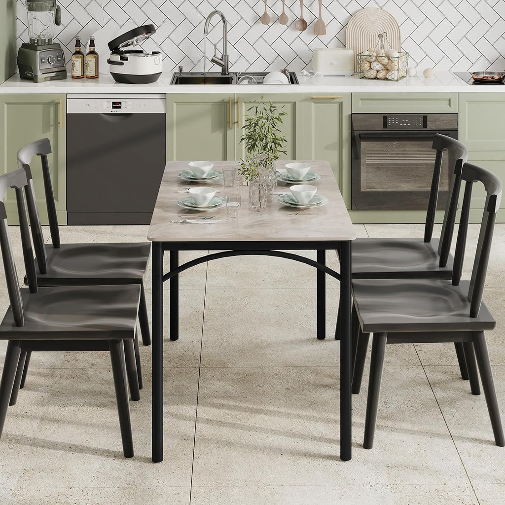 Giantex 43" Dining Table for 2-4, Rectangular Kitchen Table with Faux Marble Tabletop, Sturdy Metal Frame, Adjustable Foot Pads, Dinner Table for Small Space, Dinette, Living Room, Restaurant (Grey)