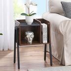 VECELO Night Stand Industrial End Table,Bedside Table with 2-Tier Open Storage Compartments,Wood Side Table with Metal Frame for Bedroom, Living Room and Small Spaces