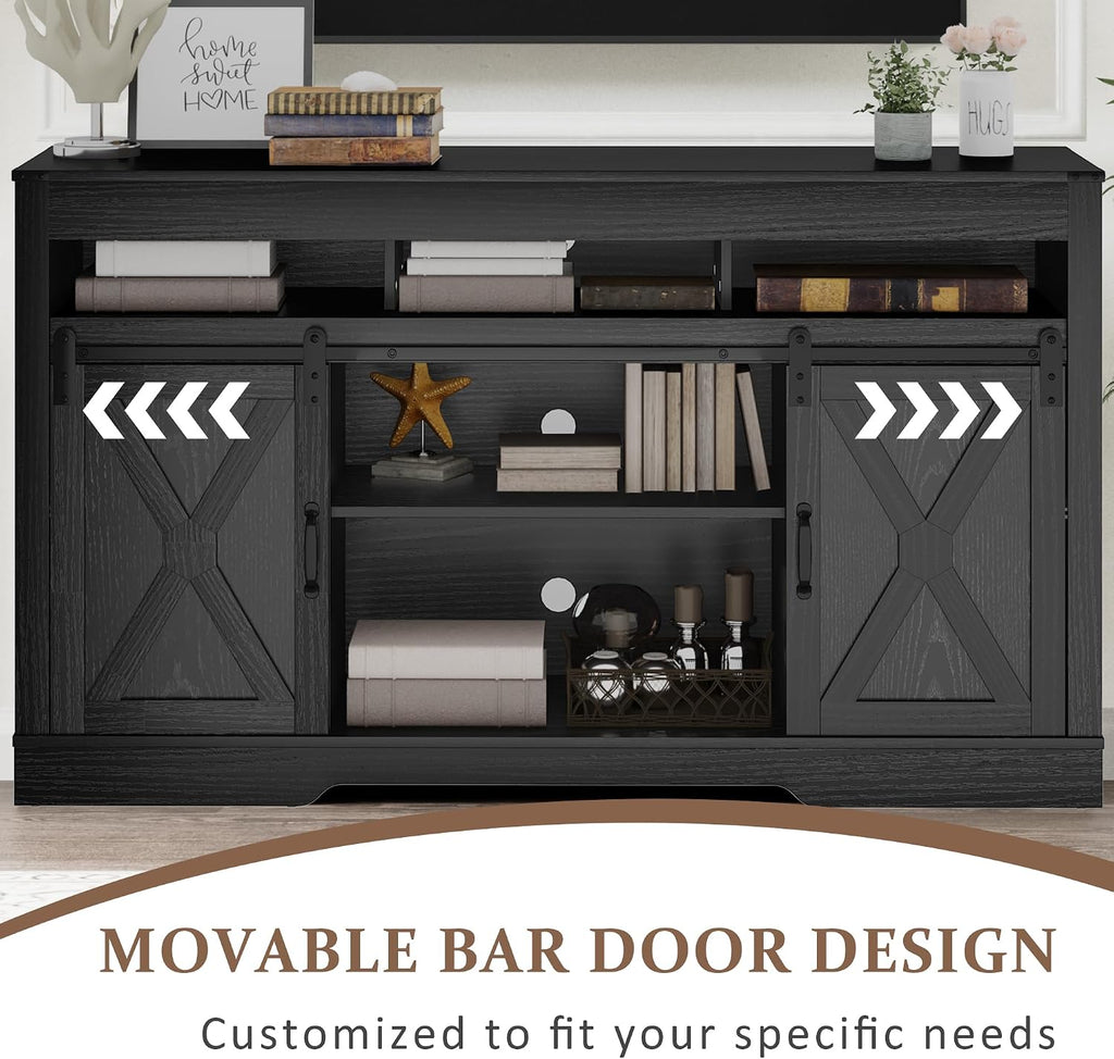 FansaFurn Farmhouse TV Stand for 65+ Inch TV | 34" Entertainment Center with Sliding Barn Doors, Rustic Wood Storage Cabinet for Living Room, Bedroom, Black