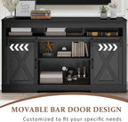FansaFurn Farmhouse TV Stand for 65+ Inch TV | 34" Entertainment Center with Sliding Barn Doors, Rustic Wood Storage Cabinet for Living Room, Bedroom, Black