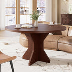 IDEALHOUSE Round Dining Table, 47" Kitchen Table for 4-6 People, Circle Tables with Sturdy Pedestal Base, Space Saving Dinning Room Furniture for Living Room, Kitchen, Apartment, Walnut