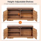 HOOBRO Faux Rattan Shoe Storage Bench with Cushion, Boho Entryway Bench with 2 Doors and Adjustable Shelves, Pet-Proof Hidden Shoe Cabinet for Hallway, Living Room, 39.2" L, Natural, CE53HX01