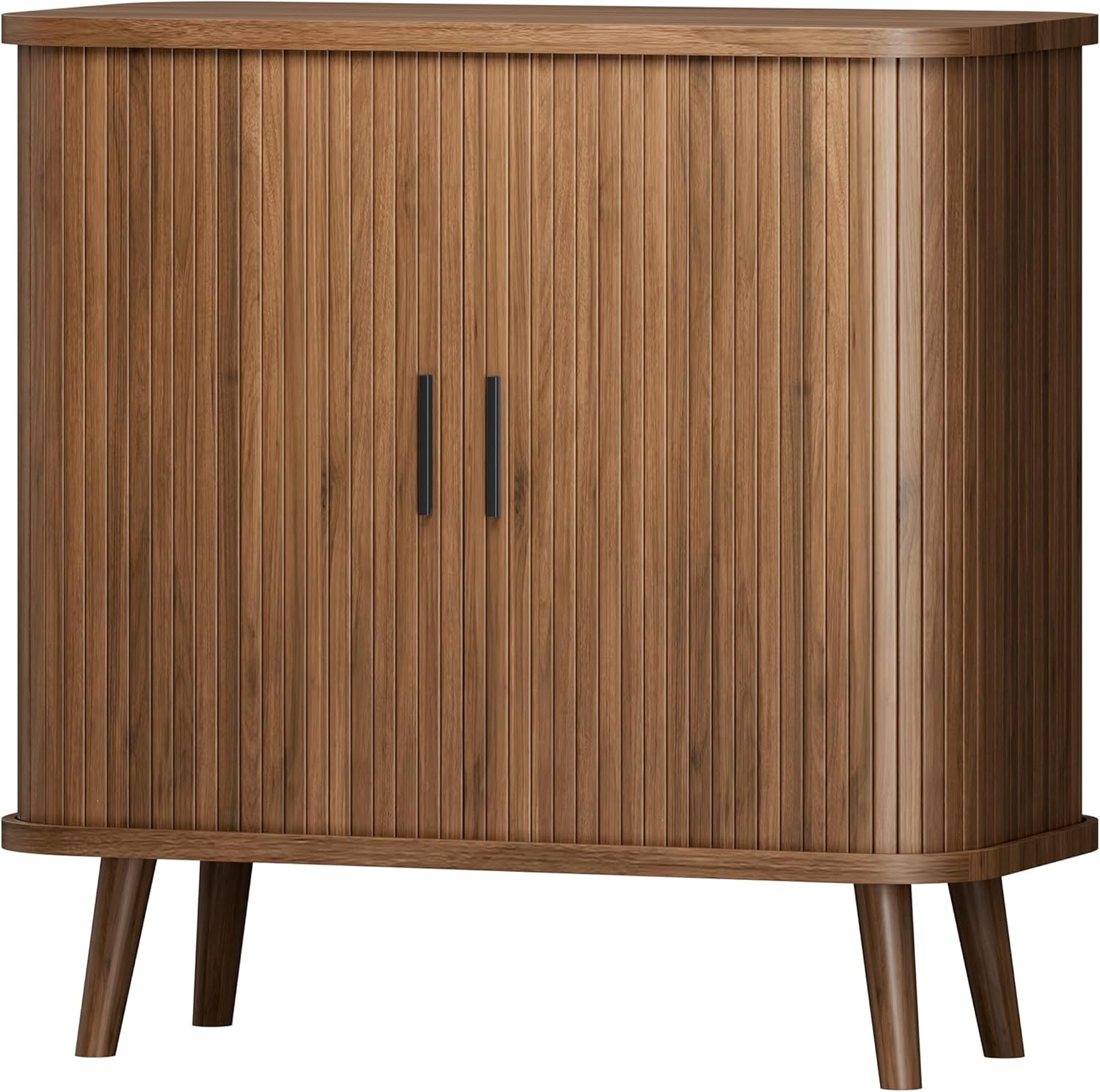 Sideboard Buffet Cabinet with Sliding Door, 31.5" Wide Fluted Modern Accent Storage Cabinet with Adjustable Shelves, Wood Coffee Bar Buffet Console Table for Kitchen, Dining Room, Living Room, Walnut