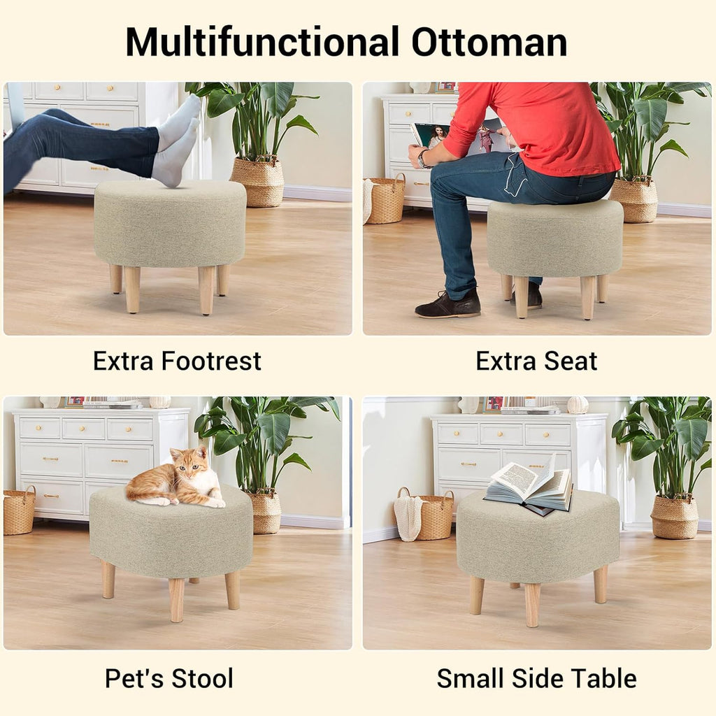DAZONE Beige Swivel Accent Chair with Ottoman, Comfy Barrel Armchair for Small Spaces, 360° Modern Fabric Lounge Chair for Living Room, Bedroom, Reading Nook, Home Office