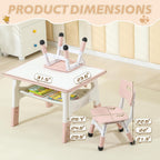 Kids Table and Chairs, Height Adjustable Toddler Table and 2 Chairs, Multi-Activity Kids Table Set with Graffiti Desktop, Built-in Storage, Ages 3-8