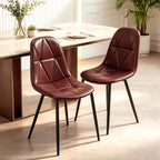 Set of 4 Brown Dining Chairs – Modern Armless Kitchen & Dining Chairs, Faux Leather Upholstery, Ergonomic Backrest & Sturdy Metal Legs