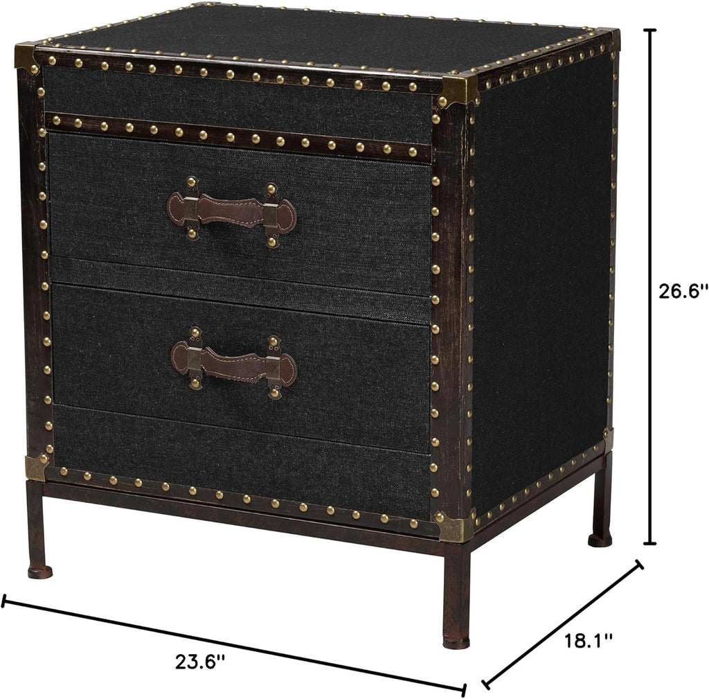 Baxton Studio Laura Vintage Black Canvas 2-Drawer End Table Trunk
