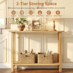 GIANTEX 47" Solid Wood Console Table, 2-Tier Narrow Entryway Table | Rustic Foyer Table w/ Teak Wood Frame and Storage Shelf, Farmhouse Sofa Table Behind Couch for Living Room (47" x 12" x 32")