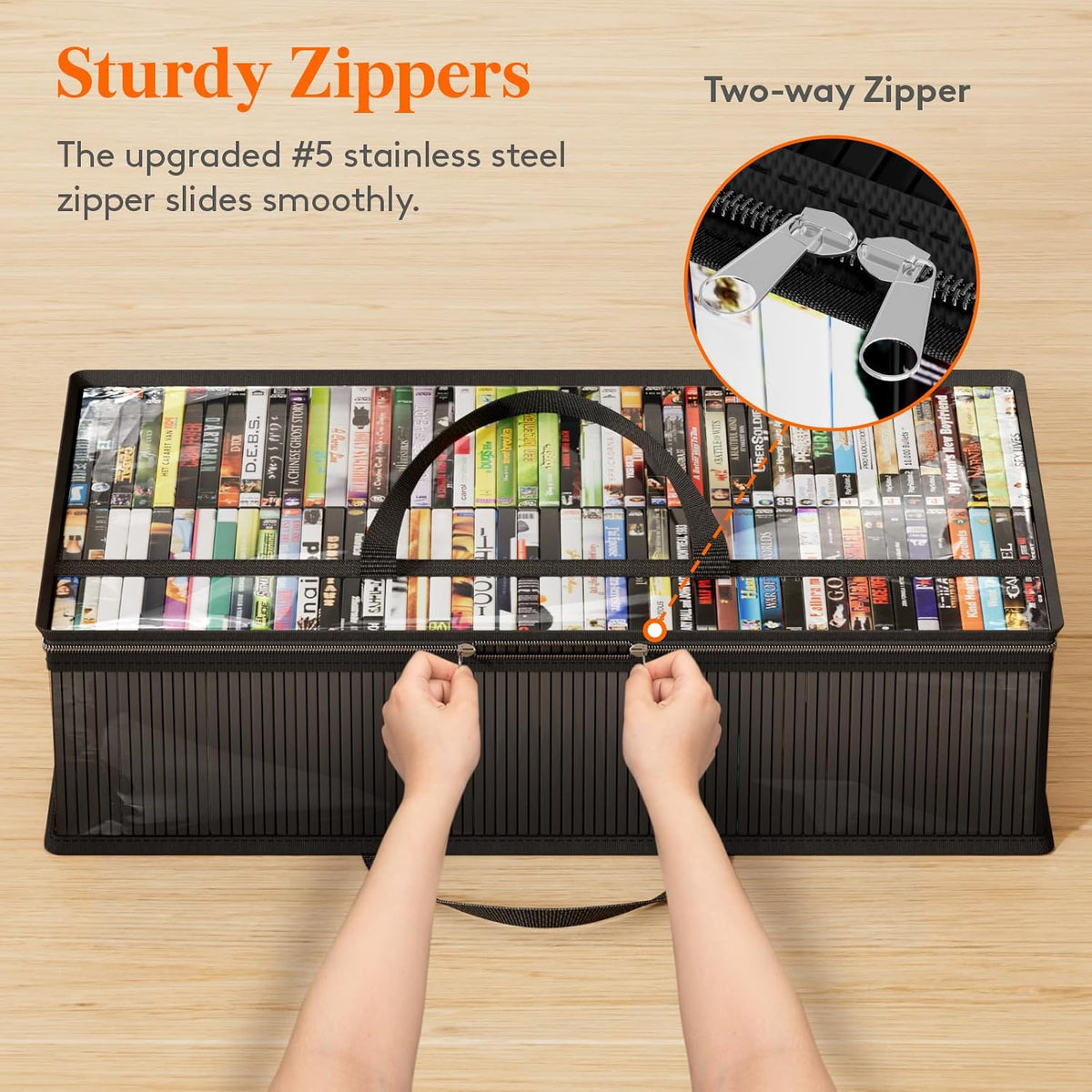 Lifewit DVD Storage Bags, Clear PVC Media Organizer with Handles, 2 Pack | Clear PVC with zipper and handles. Holds 180 DVDs (90 per bag). For Blu-ray, VHS, games, books, albums. Space-saving.