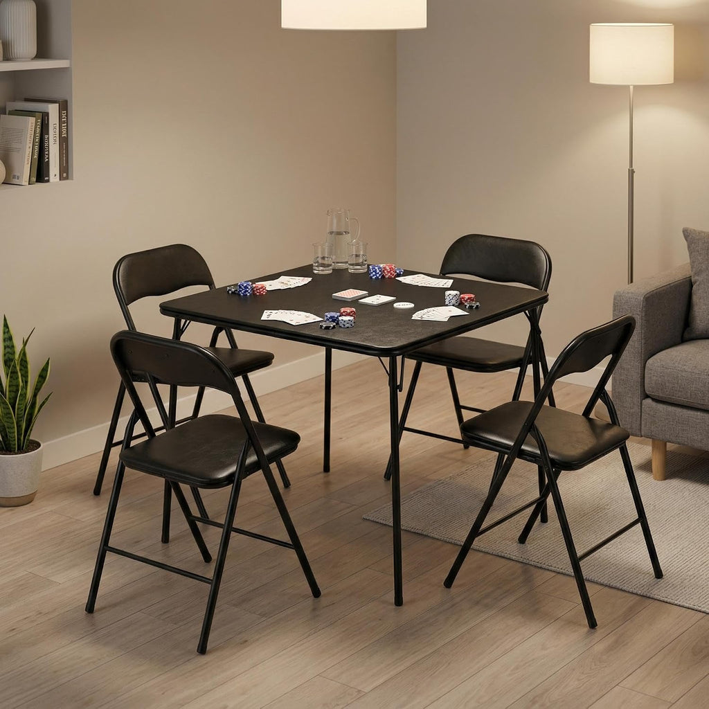FurnitureR Folding Card Table and Chairs Set of 4, 5-Piece Foldable Dining Table Set, Space Saving Small Table and Chairs for Apartment, Game Room, Indoor Use, No Assembly Required