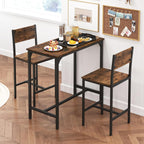 GOFLAME 3-Piece Bar Table Set, Counter Height Pub Table & 2 Barstools with Metal Frame, Industrial Space Saving Dining Set for Kitchen, Dining Room, Bistro, Restaurant, Small Space, Rustic Brown