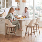 Zesthouse Swivel Bar Stools Set of 2, Wood Counter Height Chairs with Backs | 26" Wooden Bar Stools with Distressed Solid Wood Leg, Upholstered Linen Fabric Barstools, Vintage Kitchen Island Chair, Beige