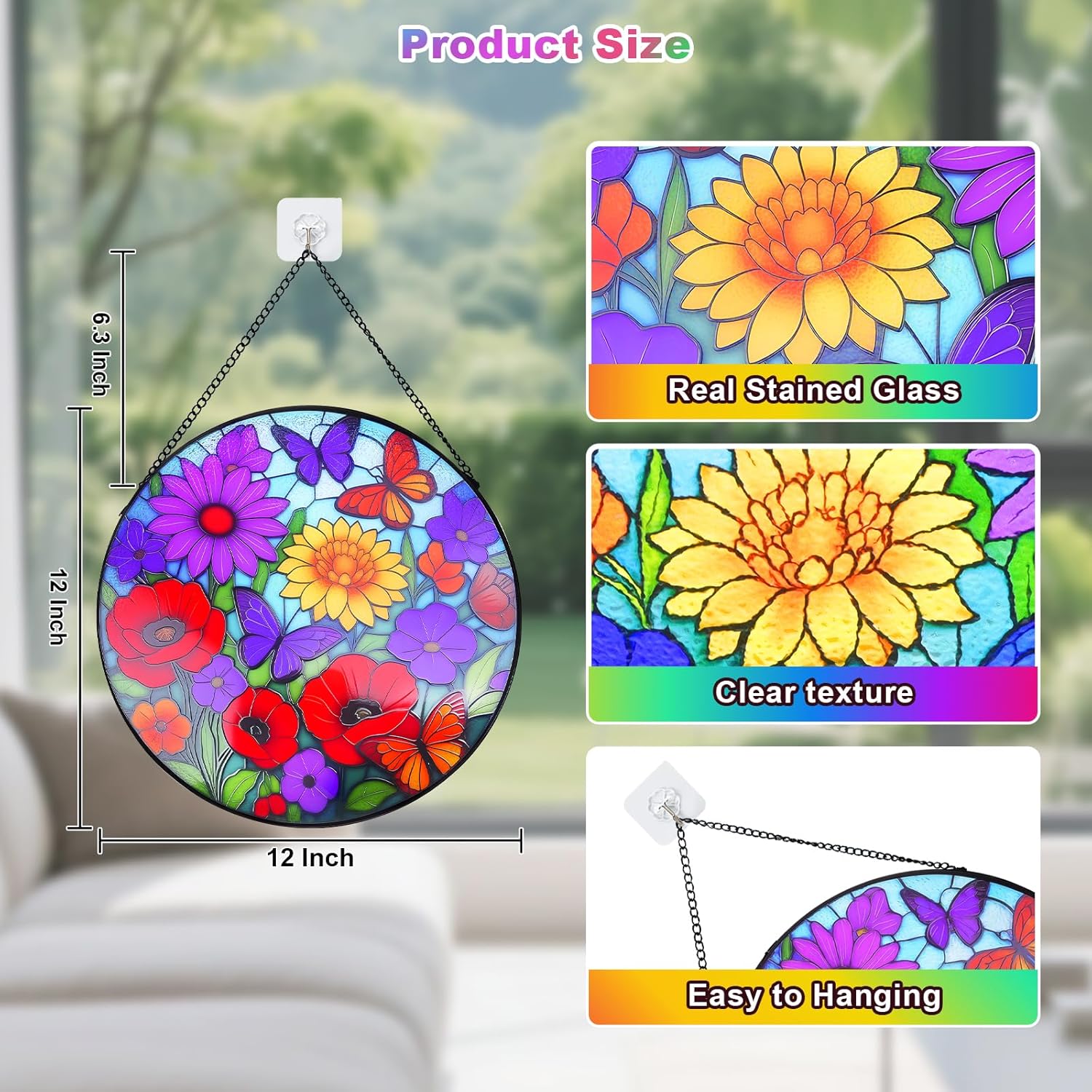 Sunflower Stained Glass Window Hanging - Wildflowers Suncatcher for Indoor Window, Floral Stained Glass Decor for Garden, Home, Outdoor, Sun Catchers Birthday Gift for Women,Lovers and Mom 12 Inch