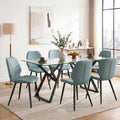 Leather Dining Chairs Set of 6, Mid Century Modern Dining Chairs Upholstered Kitchen Dining Room Chairs with Metal Legs Adjustable Feet for Living Room Lounge Restaurant, Comfortable Seat, Green