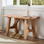 30" Entryway Bench Farmhouse Narrow Dining Bench Shoe Rack Small Wooden Benches Holds up to 300lbs for Hallway Living Room Dining Room Bedroom，1 Tier, Natural