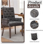 Shenyon Grey Single Dining Chair with Arms, Chenille Upholstered Dining Room Chairs with Tufted Back and Solid Wood Legs, Accent Armchair for Dining Room, Kitchen,Living Room, Grey