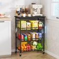 SWTYMIKI 24.4''x15.7'' Rolling Microwave Cart - 4 Tier Microwave Table Stand with 6 Storage Baskets, Coffee Bar with Wheels, Kitchen Utility Cart Shelf Rack Organizer for Vegetables, Potato, Black