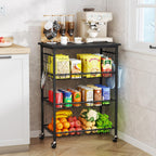 SWTYMIKI 24.4''x15.7'' Rolling Microwave Cart - 4 Tier Microwave Table Stand with 6 Storage Baskets, Coffee Bar with Wheels, Kitchen Utility Cart Shelf Rack Organizer for Vegetables, Potato, Black