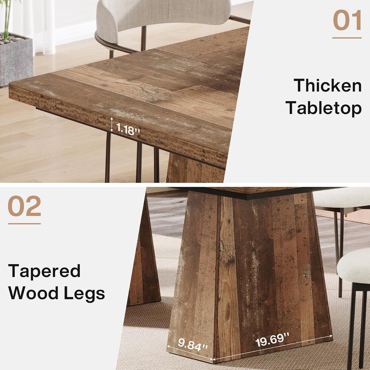 Tribesigns Dining Table for 4-6, 63-Inch Modern Kitchen Table with Sturdy Tapered Wood Leg, Rectangular Dinner Table with Large Tabletop for Dining Room, Kitchen, Living Room, Natural