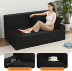 MeMoreCool 59" Couch Bed, Loveseat Futon Sofa, Small Space, Black | 59 in loveseat, opens to a 59 x 71 in bed - 9 in shorter than a queen; corduroy cover, 700 lb