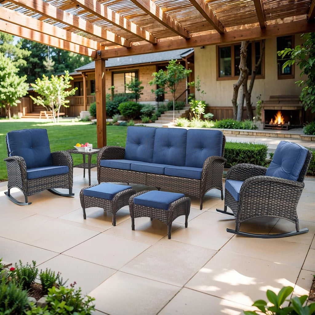 Belord Outdoor Ottomans for Patio Foot Rest - 25 Inch PE Wicker Foot Stool Set of 2 for Patio Furniture Sets,All Weather Rattan Ottoman for Balcony Deck Backyard Brown