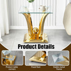 New Gold Glass Side Table, Luxury End Table with Mirror Finish Stainless Steel Base and Tempered Glass Top, Square Side Table for Living Room, Bedroom,Office