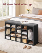 VASAGLE Shoe Bench with Cushion, 20 Compartments, 12 x 47.2 x 24.7 Inches | Entryway Storage Bench with Padded Seat, for Bedroom, Ebony Black and Slate Gray, CUSTOS Collection ULHS045B101S