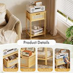 Bamboo Nightstand, Boho Side Table with Drawer and Open Shelf, 3 Tier End Table, Bedside Table, Accent Table, Small Dresser for Bedroom, Dorm and Small Spaces, Natural
