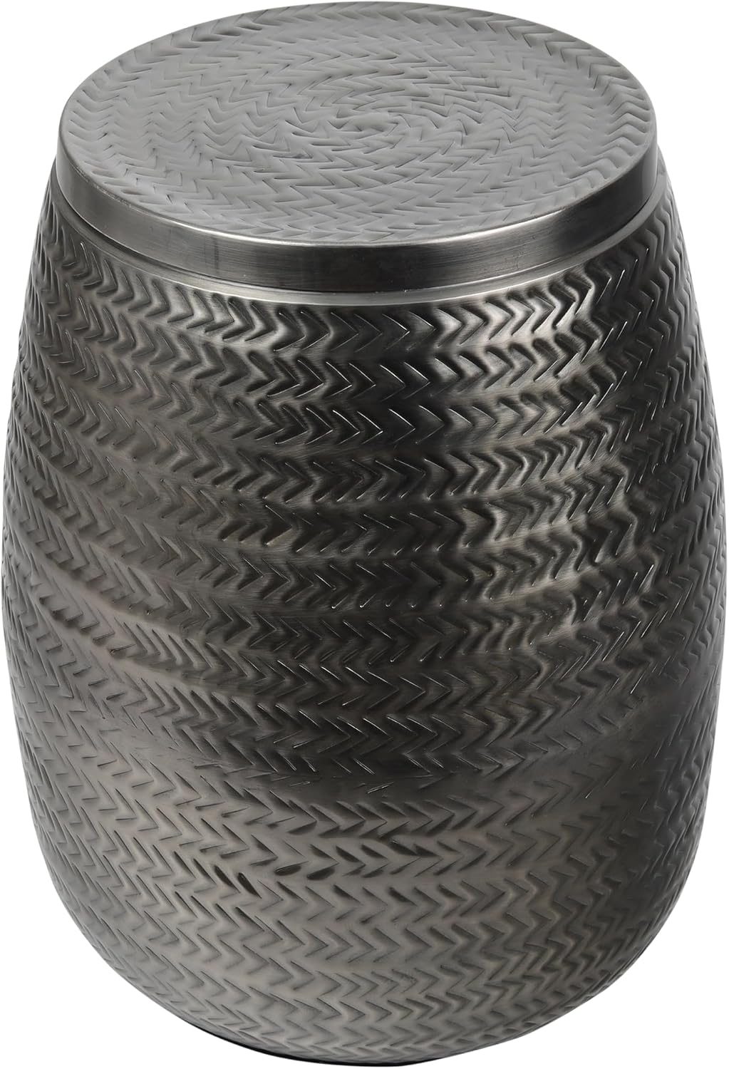 Eyely LSS2003B Alaric 15" Modern Rustic Arrow-Hammered Metal Drum Storage Side Table with Lid, Antique Nickel