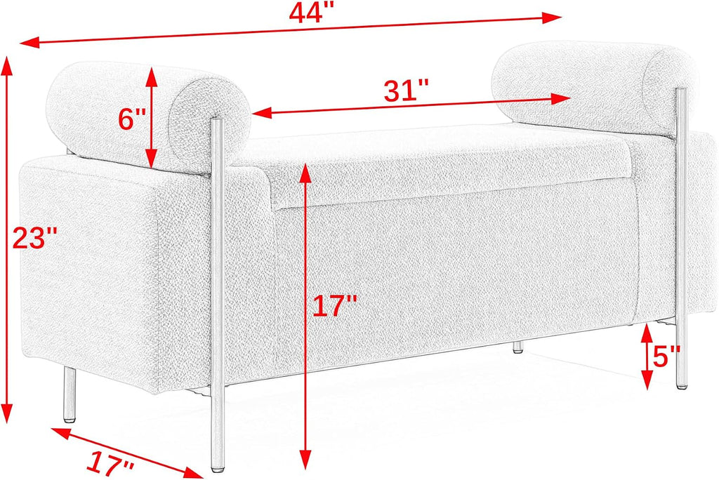 Storage Ottoman for Bedroom 44" with Safety Hinge, Upholstered Entryway Bench, Modern Linen Foot Rest with Arms,for Bedroom, Living Room, Entryway (Beige)