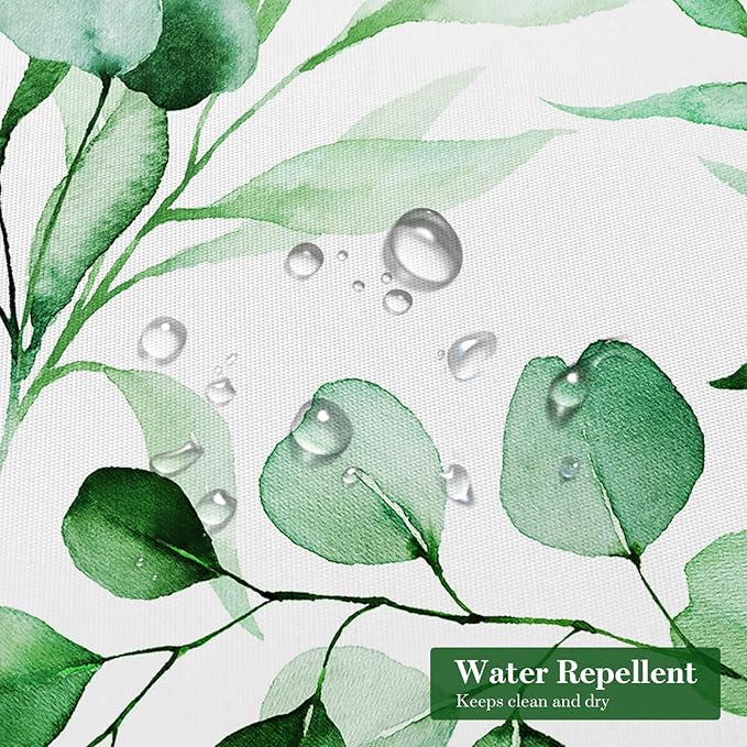 MitoVilla Green Spring Floral Shower Curtain, Modern Plants Botanical Fabric Cloth Shower Curtains for Chic Elegant Bathroom Decor, Summer Emerald Green Eucalyptus Leaf, 72x72