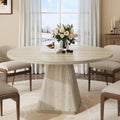 ONBRILL 47 Inch Round Dining Table for 4-6,Square Pedestal Base,Oak | Circle Kitchen Table with Thickened Tabletop, Modern Dining Room Tables, Dinner Tables for Kitchen Small Space (Table Only)