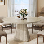 ONBRILL 47 Inch Round Dining Table for 4-6,Square Pedestal Base,Oak | Circle Kitchen Table with Thickened Tabletop, Modern Dining Room Tables, Dinner Tables for Kitchen Small Space (Table Only)