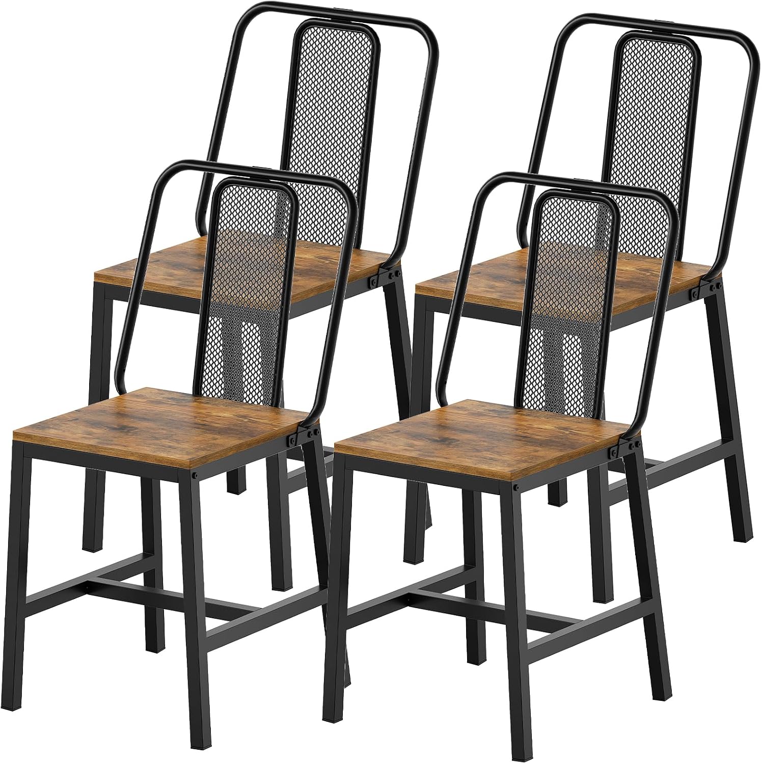 YATINEY Dining Chairs Set of 4, Farmhouse Kitchen Room Chairs, Rustic | Industrial Kitchen Chairs, Ergonomic Backrest, Wooden, MDF Board and Metal Legs, Easy Assembly, for Kitchen, Living Room
